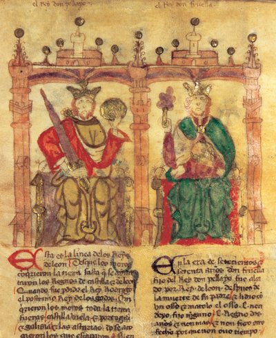 Pelagio (685-737), fondatore del Regno delle Asturie e suo nipote Fruela I (722-68) da Spanish School