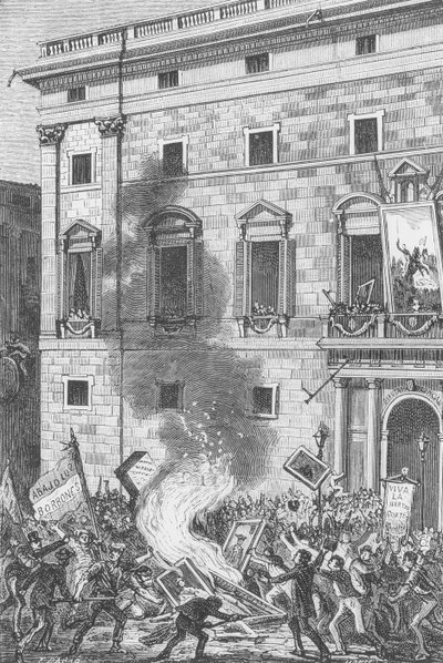 Il popolo di Barcellona brucia ritratti dei Borboni, 1868 da Spanish School