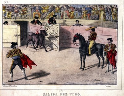 Liberazione del Toro, corrida in Spagna, litografia sd. XIX secolo da Spanish School