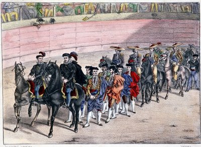 Rilascio della quadriglia, corrida in Spagna, litografia XIX secolo da Spanish School