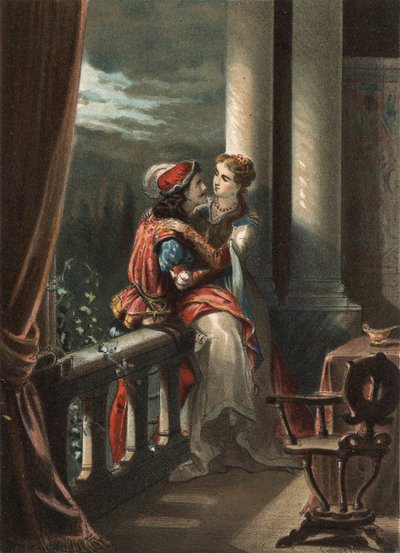 Romeo e Giulietta, una fiaba di Masuccio Salernitano (Masuccio da Salerno), alla fine del XV secolo. In "El Culto de la Hermosura" di Juan Justo Huguet, Molinas Hermanos editores da Spanish School