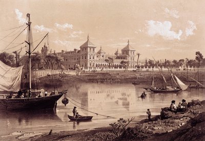 Siviglia, Palazzo San Telmo sulla riva del fiume Guadalquivir. Andalusia, Spagna (XIX secolo). Madrid, Biblioteca Nazionale. da Spanish School