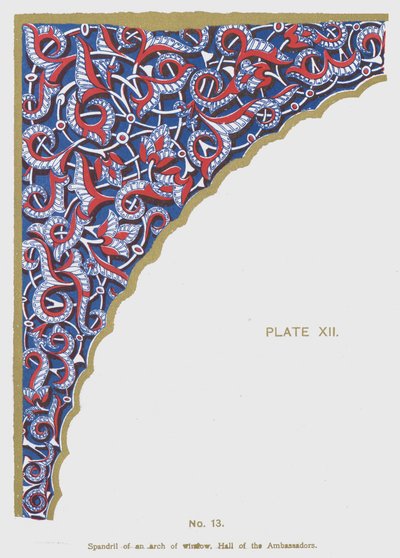 Spandrel di un arco di finestra, Sala degli Ambasciatori (litografia a colori) da Spanish School
