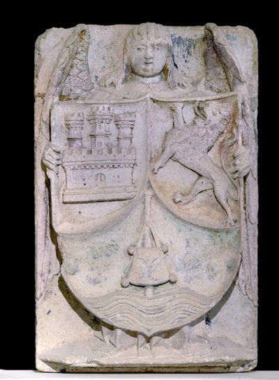 Stemma di Castiglia e Leon, bastone del pellegrino che evoca San Giacomo di Compostela, conservato nell