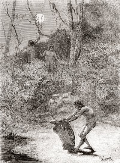 Indiani Sunos che cacciano tartarughe d