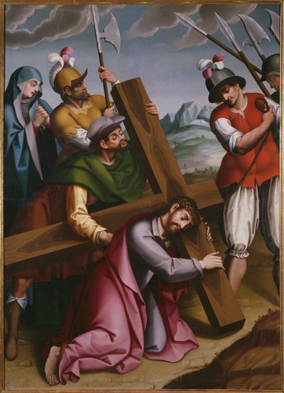 La Croce, Simone di Cirene aiuta Gesù da Spanish School