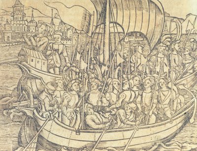 La scoperta del Nuovo Mondo da parte di Cristoforo Colombo, illustrazione da 