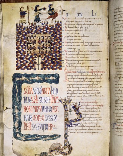 Il Concilio Hispalense II nel 619, pagina dalle Glosse Emilianensi, 992-994 (manoscritto miniato) da Spanish School