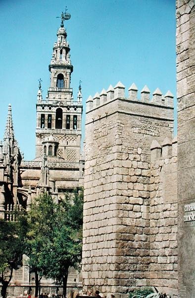 Vista della Torre della Giralda e di una delle torri dei Reales Alcazares da Spanish School
