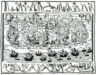 Veduta di Lisbona dal Libro de Grandezas y cosas Memoralder de Espana di Pedro Medina, 1548 da Spanish School
