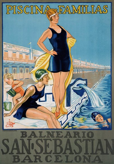 Poster vintage del resort termale di Barcellona da Spanish School