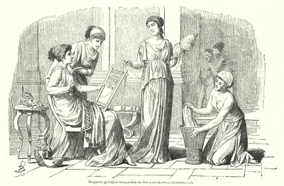 Donne che svolgono faccende domestiche nell
