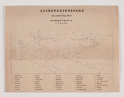 Copenaghen vista dalla Torre di Nikolaj, foglio di orientamento per la parte nord-occidentale da Søren Henrik Petersen