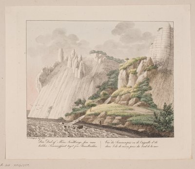 La parte delle scogliere di gesso di Møn chiamata Sommerspiret vista dalla spiaggia da Søren L. Lange