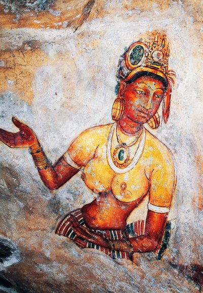 Fanciulle di Sigiriya, affresco, sito archeologico di Sigiriya (Lista del Patrimonio Mondiale Unesco) da Sri Lankan School