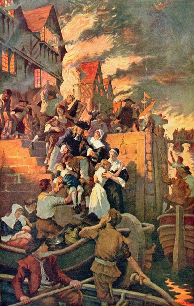 Il Grande Incendio di Londra nel 1666, illustrazione da 