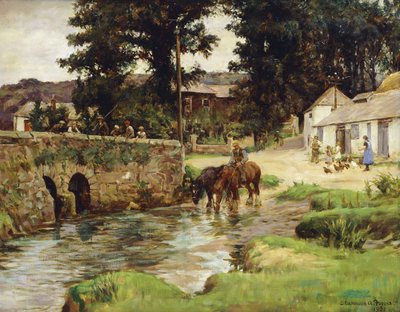 Abbeverare i cavalli nel ruscello del villaggio da Stanhope Alexander Forbes