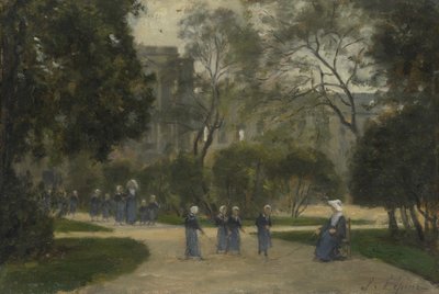 Suore e scolarette nei Giardini delle Tuileries, Parigi, 1870-1880 da Stanislas Lepine