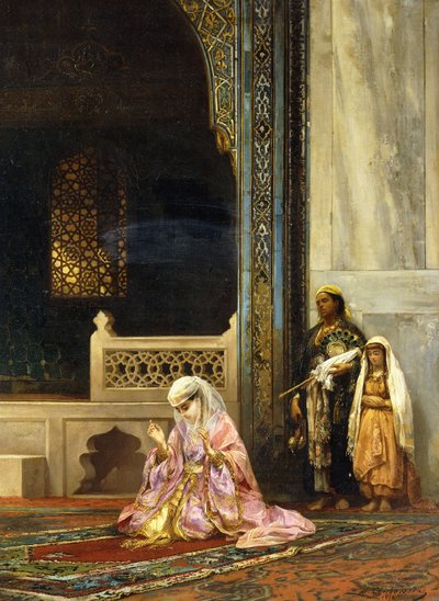 Una signora turca che prega nella Moschea Verde, Bursa, 1878 da Stanislaus von Chlebowski