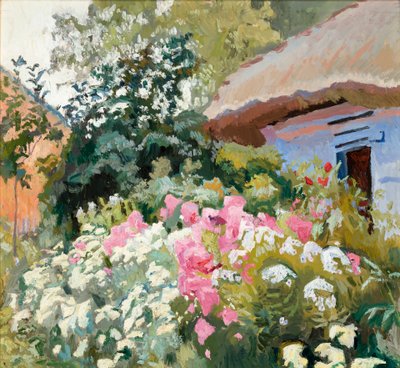 Fiori davanti a un cottage da Stanislaw Kamocki