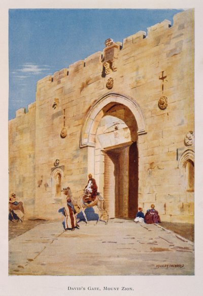 Acquerello di Stanley Inchbold, che raffigura la Porta di Re Davide o di Sion, a Gerusalemme, Palestina 1906 da Stanley Inchbold