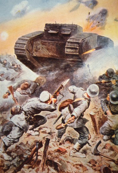 Carro armato britannico in azione contro i tedeschi sul Fronte Occidentale nella Prima Guerra Mondiale da Stanley L. (after) Wood