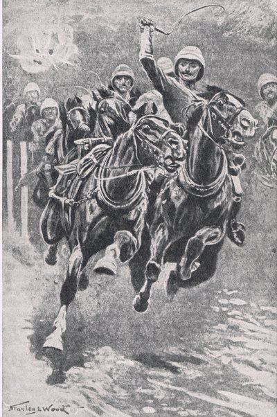 Il tenente Maclaine porta i cannoni a Maiwand, 17 luglio 1880, illustrazione da British Battles on Land and Sea, 1915 da Stanley L. Wood