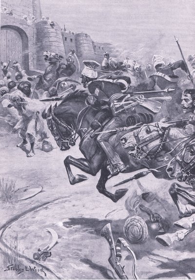 I 16º Lancieri e il Cavallo di Skinner spingono i Jat a Bharatpur; dicembre 1825, illustrazione da British Battles on Land and Sea, 1915 da Stanley L. Wood