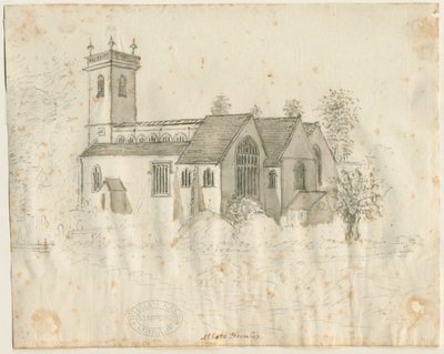 Chiesa di Abbots Bromley (schizzo a matita con leggero lavaggio) da Stebbing Shaw