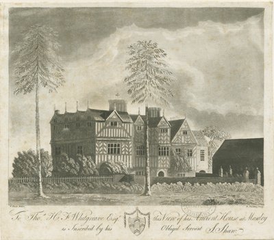 Bushbury - Moseley Old Hall: acquaforte, nd [18° sec] da Stebbing Shaw