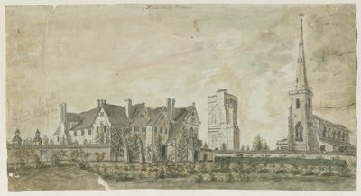 Hamstall Ridware - Chiesa e Manor House: acquerello, nd [1762-1802] da Stebbing Shaw