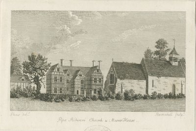 Chiesa e Manor House di Pipe Ridware: incisione da Stebbing Shaw