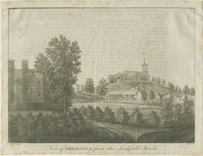 Chiesa e villaggio di Shenstone: incisione ad acquatinta, 1792 da Stebbing Shaw