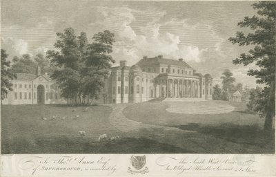 Shugborough Hall: incisione, nd [c 1800] da Stebbing Shaw