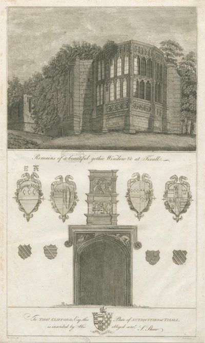 Tixall Hall - Finestra Gotica e Antichità Araldiche da Stebbing Shaw