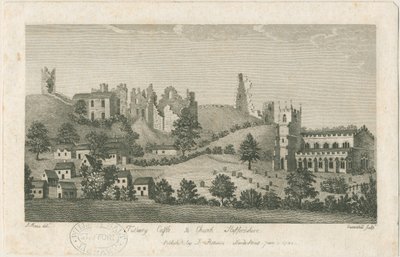 Castello e chiesa di Tutbury - Vista sud-est: incisione da Stebbing Shaw