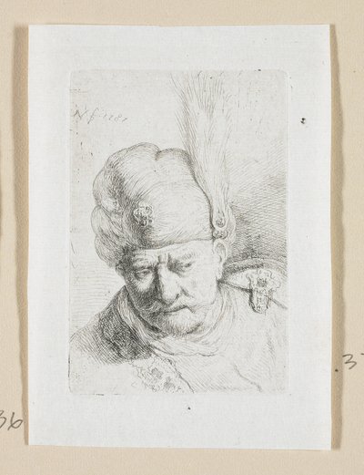 Testa di un uomo con un turbante adornato con una piuma da Stefan Juliusz Norblin de la Gourdaine