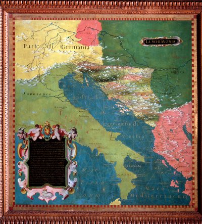 Italia e Jugoslavia (paesi slavi) Mappa realizzata da Stefano Bonsignori, cosmografo e pittore italiano. Intorno al 1581. Firenze, Palazzo Vecchio, Sala del Mappamondo da Stefano Buonsignori