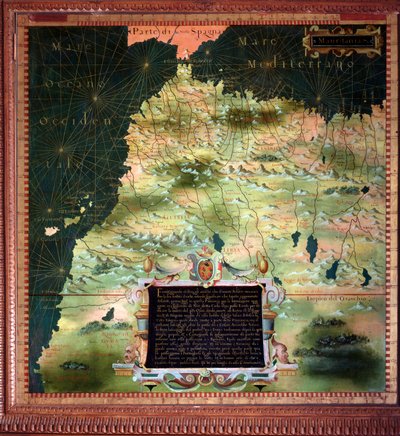 Nord Africa (Marocco) e Stretto di Gibilterra Mappa realizzata da Stefano Bonsignori, cosmografo e pittore italiano. Intorno al 1581. Firenze, Palazzo Vecchio, Sala del Mappamondo da Stefano Buonsignori