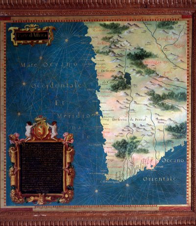 Mappa del Sudafrica e del Capo di Buona Speranza realizzata da Stefano Bonsignori (? -1589) cosmografo e pittore italiano. Intorno al 1581. Firenze, Palazzo Vecchio, Sala del Mappamondo da Stefano Buonsignori