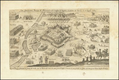 La famosissima Piazza di Neuhausel nelli Confini di Ungaria assediata da Turchi li 13 Agosto 1663 da Stefano Scolari