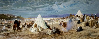 Celebrazione di Maometto a Tangeri, dipinto di Stefano Ussi (1822-1901), olio su tela, 48,5x117,5 cm da Stefano Ussi