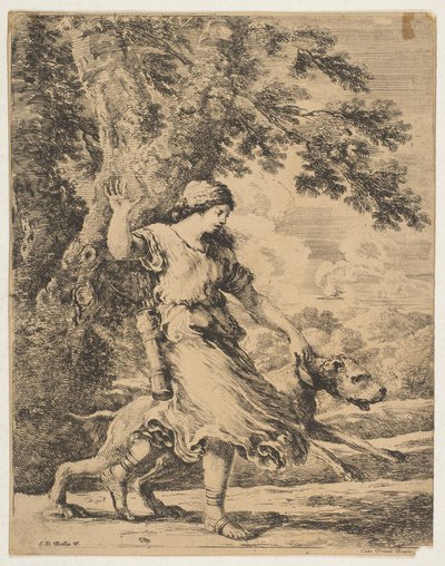 Una ninfa che tiene un grosso cane per il collare, ca. 1654 da Stefano della Bella