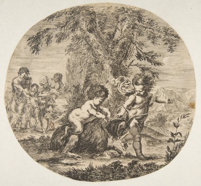 Un bambino e un satiro bambino che giocano con una capra, ca. 1657 da Stefano della Bella