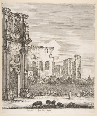 Arco di Costantino e Colosseo con pecore al pascolo in primo piano, da Sei grandi vedute da Stefano della Bella