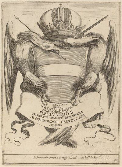 Armi con una dedica al Granduca Ferdinando II da Stefano della Bella