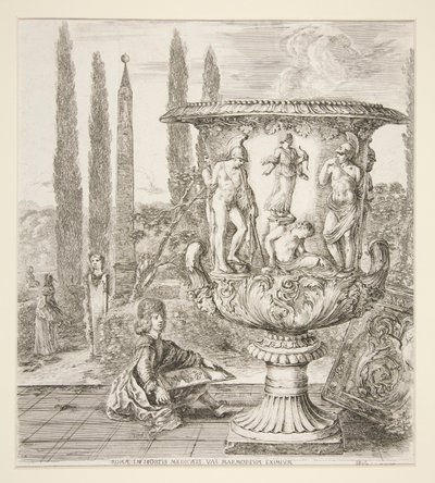 Ragazzo che Disegna il Vaso Medici in un Giardino Italiano da Stefano della Bella