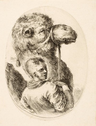 Ragazzo che tiene un cammello per la briglia, da Plusieurs Têtes Coiffées à la Persienne, pub. c. 1650 da Stefano della Bella