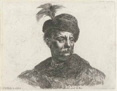 Busto di un uomo polacco con baffi e cappello con piuma (De beginselen van het tekenen, I principii del disegno) da Stefano della Bella