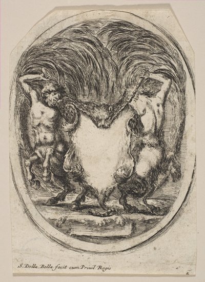 Cartiglio Formato da una Pelle di Tigre Fiancheggiata da Due Centauri, 1647 da Stefano della Bella